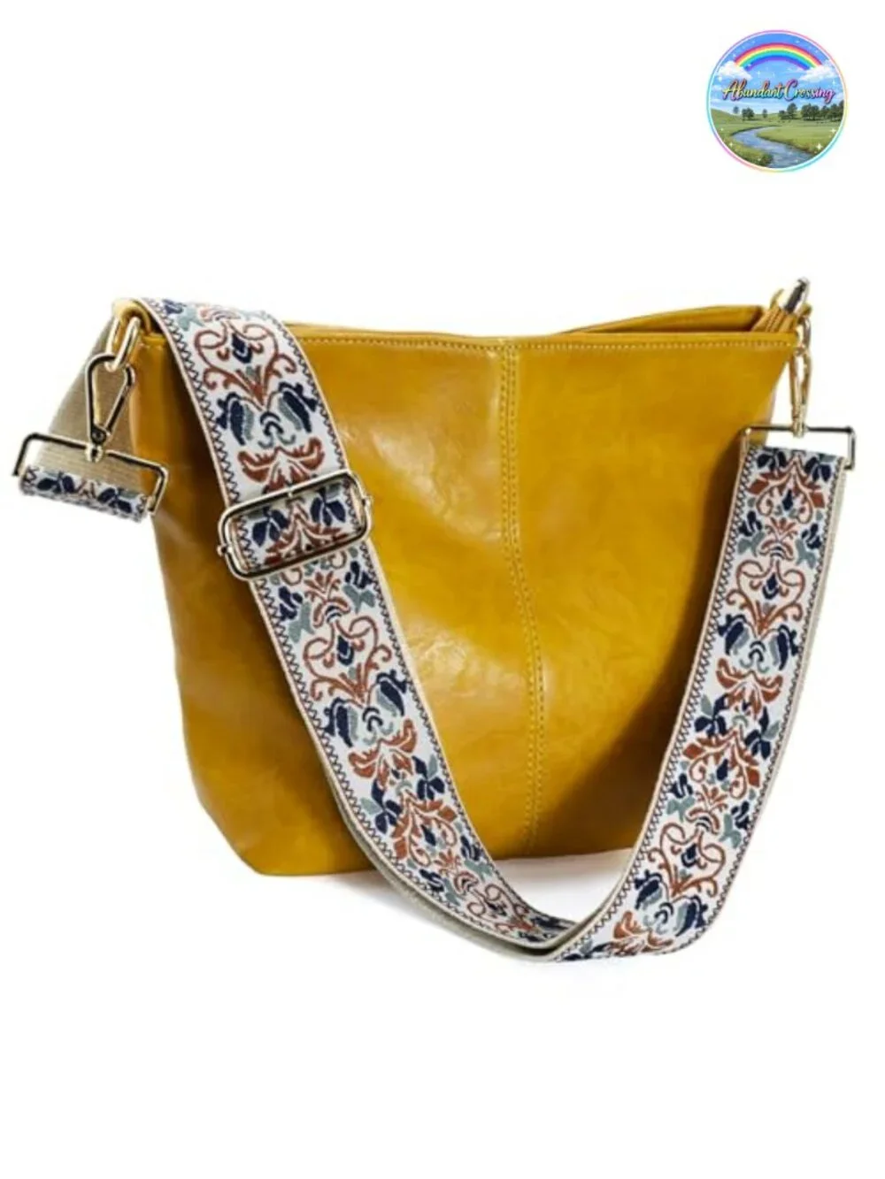 Vegan Leather Crossbody Hobo Bag with Guitar Strap Zipper Closure